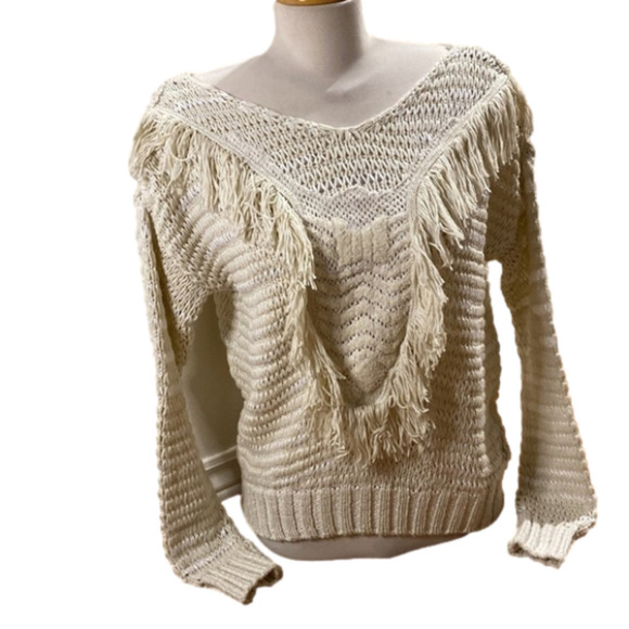 H&M Woman's Long Sleeve White and cream  mixed Knit Sweater (Size Small) - Picture 2 of 8